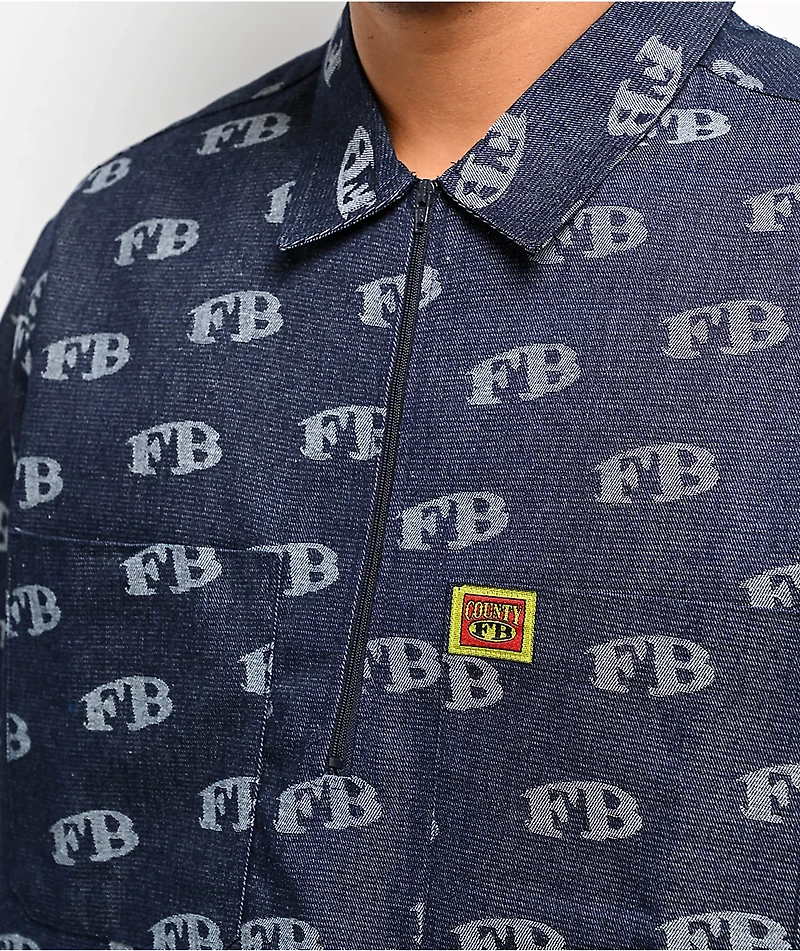 FB County All Over Print Blue Half Zip Short Sleeve Shirt