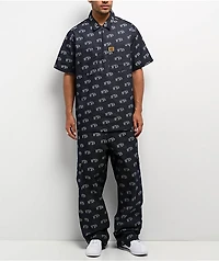 FB County All Over Print Blue Half Zip Short Sleeve Shirt