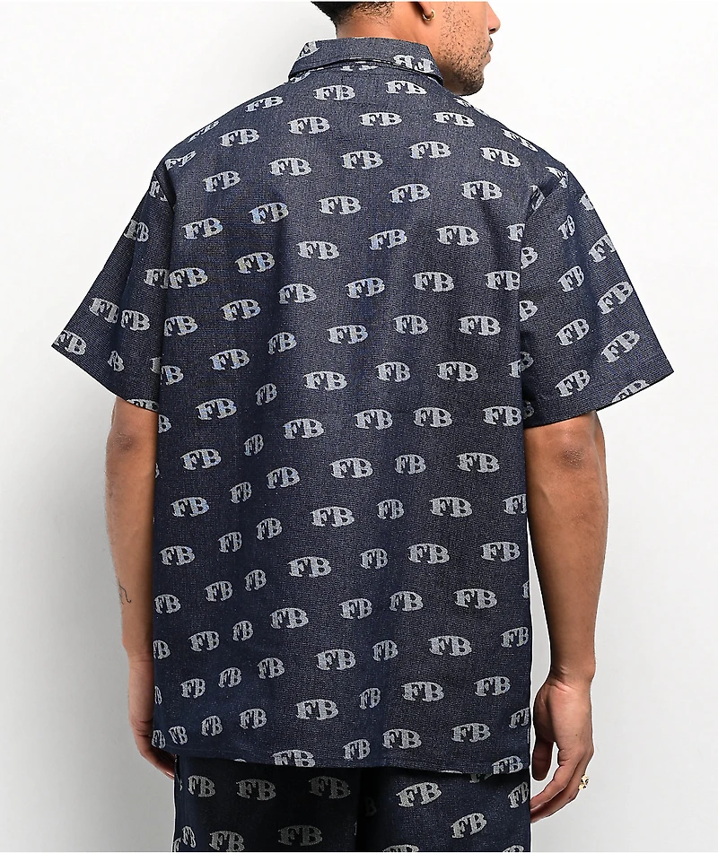 FB County All Over Print Blue Half Zip Short Sleeve Shirt