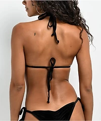 FB County Black Velour String Bikini Top