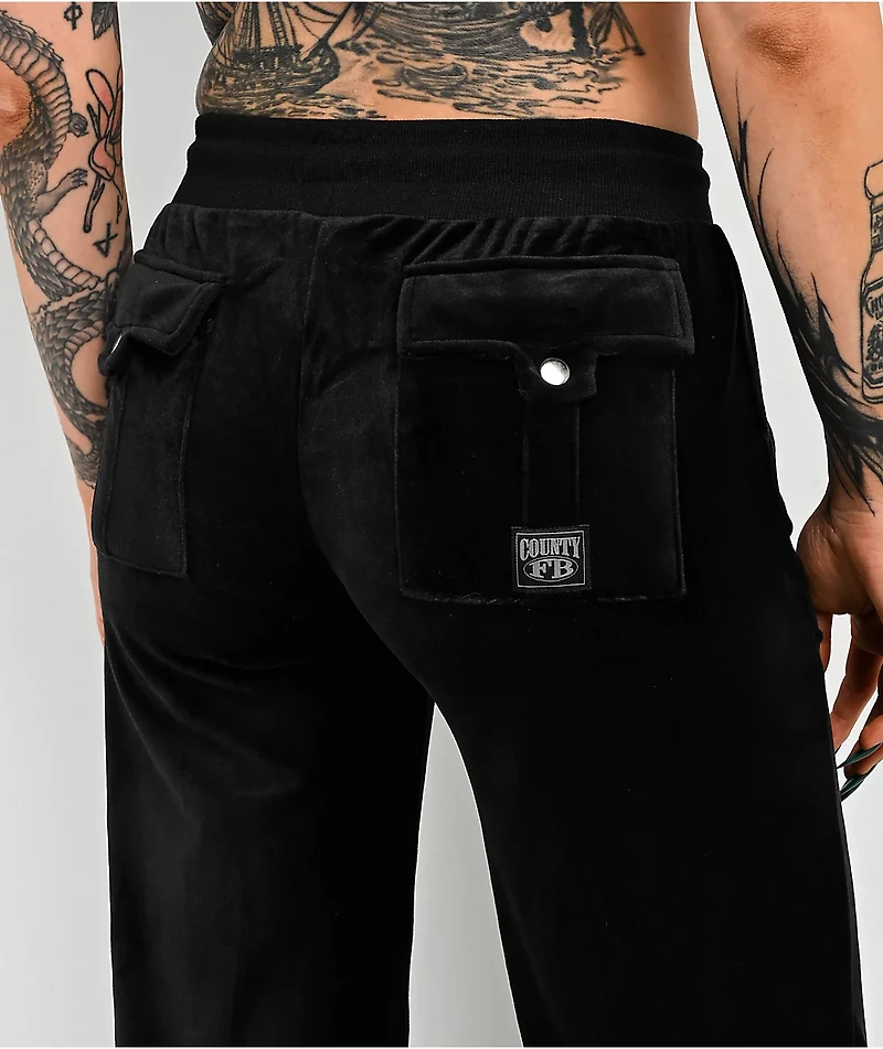 FB County Black Velour Track Pants