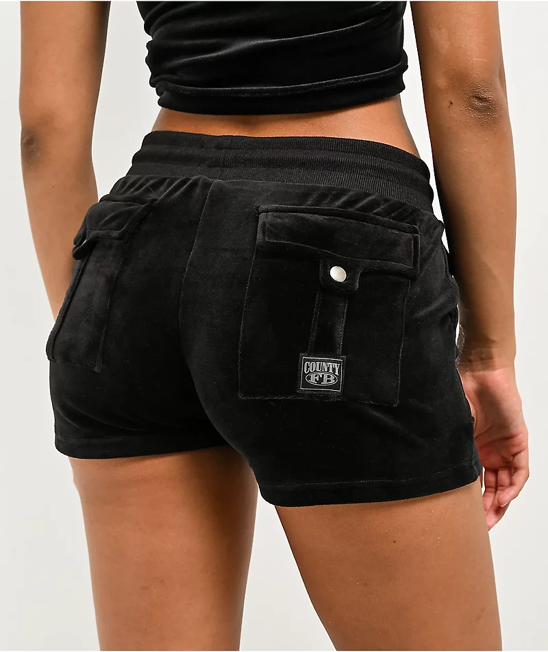 FB County Black Velour Track Shorts