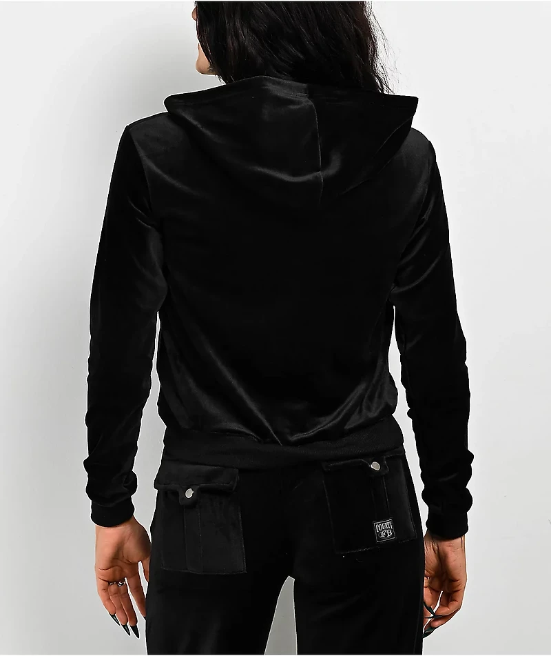 FB County Black Velour Zip Hoodie