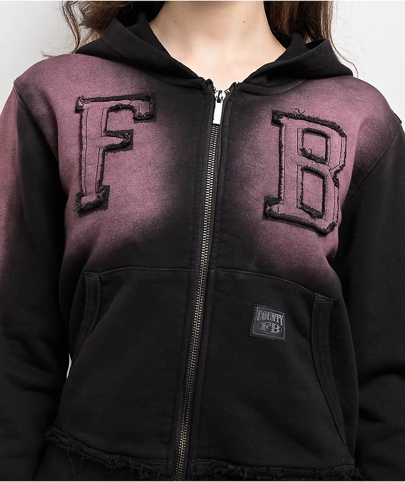 FB County Bleach Dye Black & Pink Crop Zip Hoodie