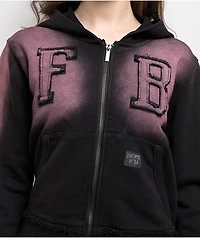 FB County Bleach Dye Black & Pink Crop Zip Hoodie