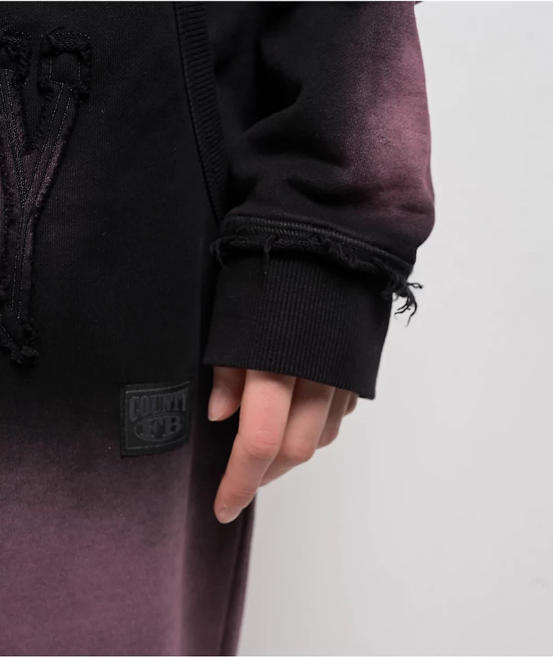 FB County Bleach Dye Black & Pink Crop Zip Hoodie