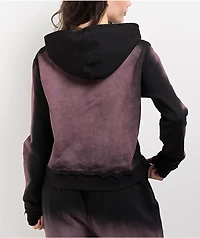 FB County Bleach Dye Black & Pink Crop Zip Hoodie
