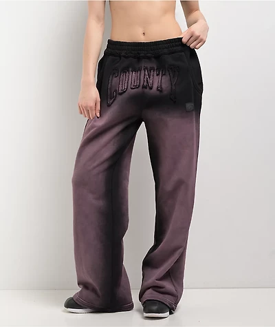 FB County Bleach Dye Black & Pink Sweatpants
