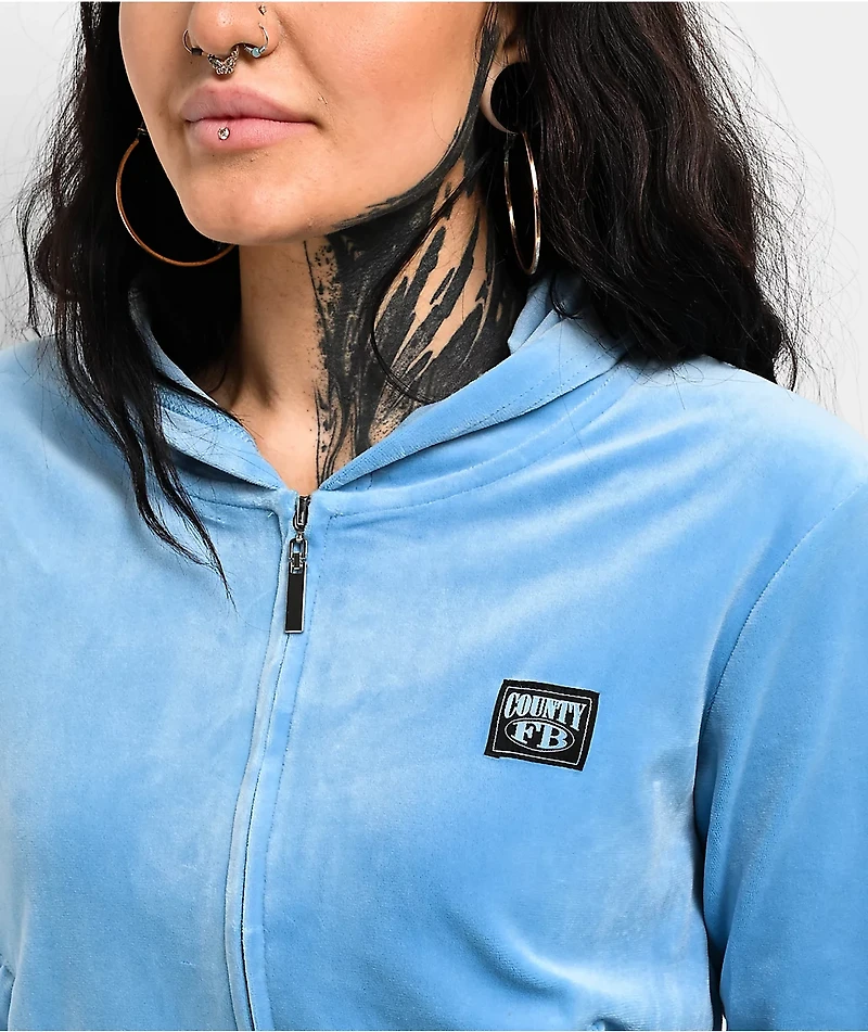 FB County Blue Velour Zip Hoodie