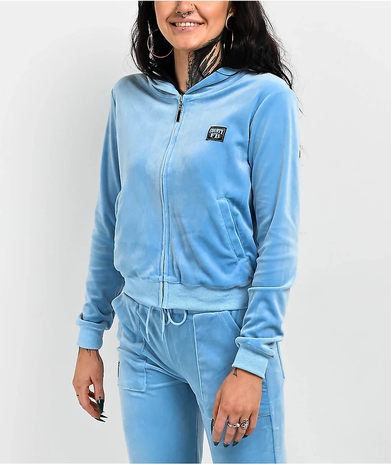 FB County Blue Velour Zip Hoodie