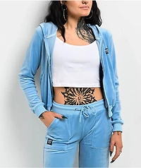FB County Blue Velour Zip Hoodie