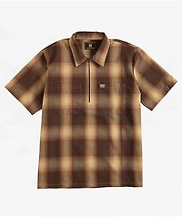 FB County Brown Checker Zip Short Sleeve Shirt