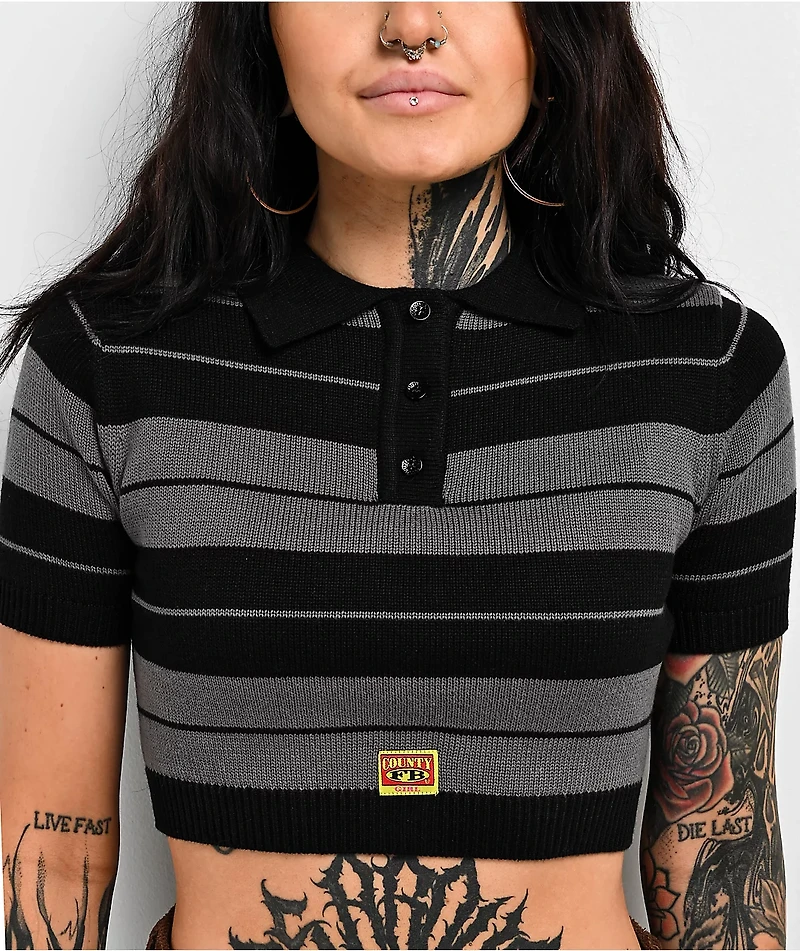 FB County Charlie Brown Grey & Black Crop Polo Shirt