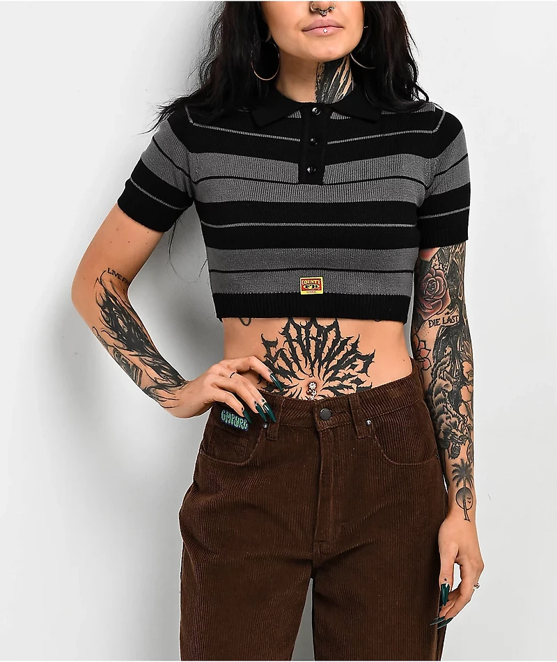 FB County Charlie Brown Grey & Black Crop Polo Shirt