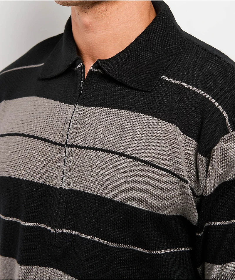 FB County Charlie Browns Black & Grey Stripe Quarter Zip Knit Shirt
