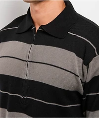 FB County Charlie Browns Black & Grey Stripe Quarter Zip Knit Shirt