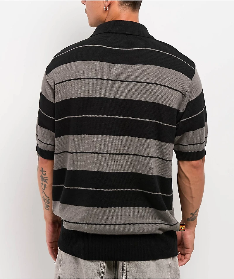 FB County Charlie Browns Black & Grey Stripe Quarter Zip Knit Shirt