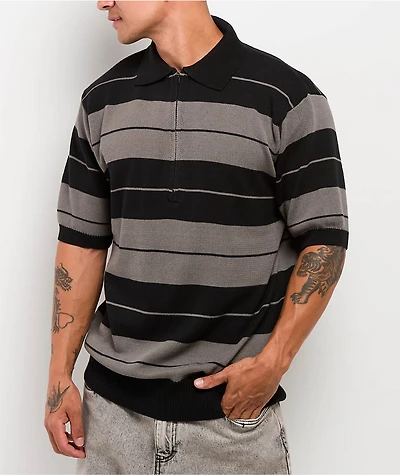 FB County Charlie Browns Black & Grey Stripe Quarter Zip Knit Shirt