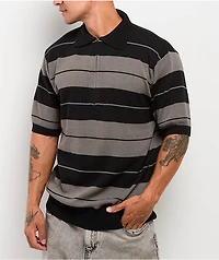 FB County Charlie Browns Black & Grey Stripe Quarter Zip Knit Shirt