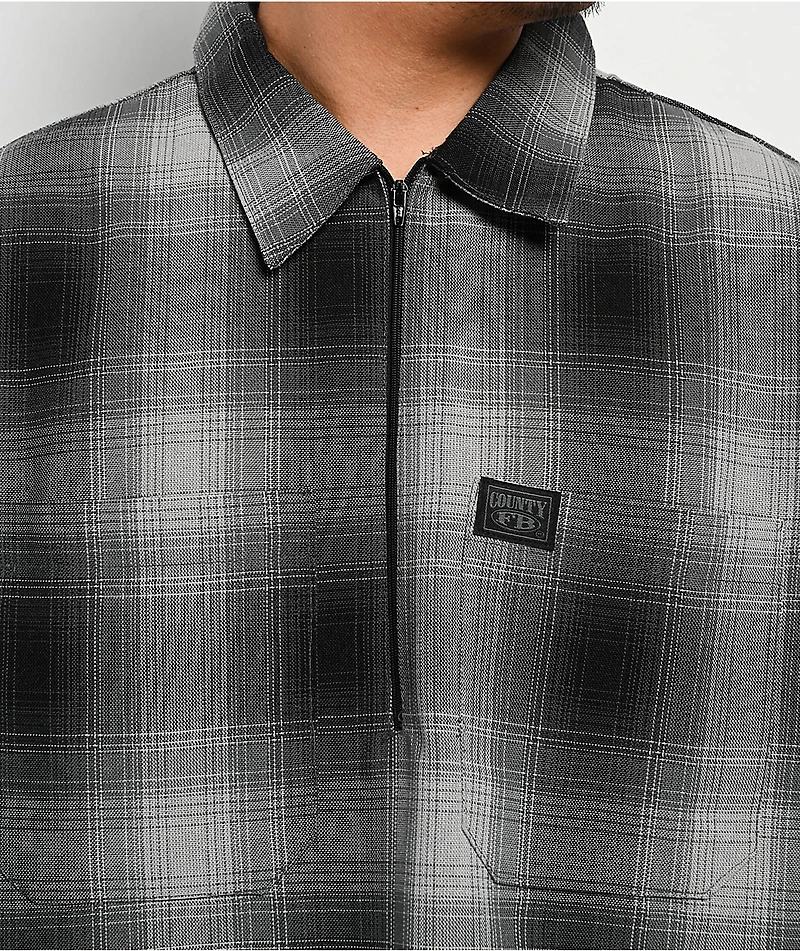 FB County Checker Black & Grey Half Zip Short Sleeve Shirt