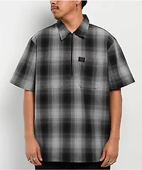 FB County Checker Black & Grey Half Zip Short Sleeve Shirt