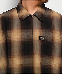 FB County Checker Brown & Tan Half Zip Short Sleeve Shirt