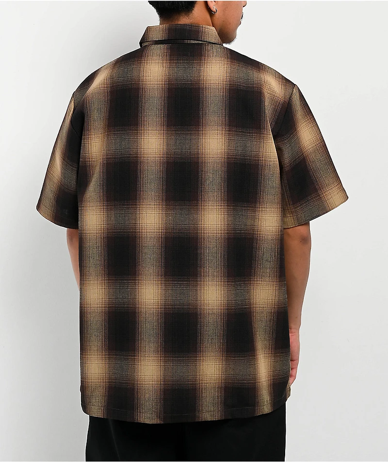 FB County Checker Brown & Tan Half Zip Short Sleeve Shirt