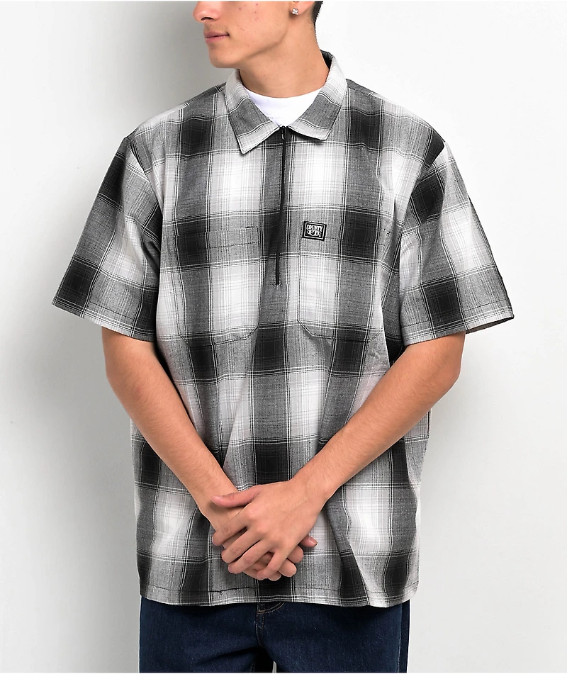 FB County Checker Grey Half Zip Short Sleeve Flannel Shirt