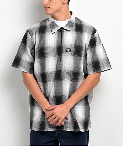 FB County Checker Grey Half Zip Short Sleeve Flannel Shirt