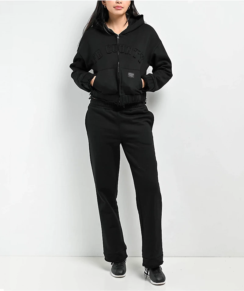 FB County French Terry Black Crop Zip Hoodie