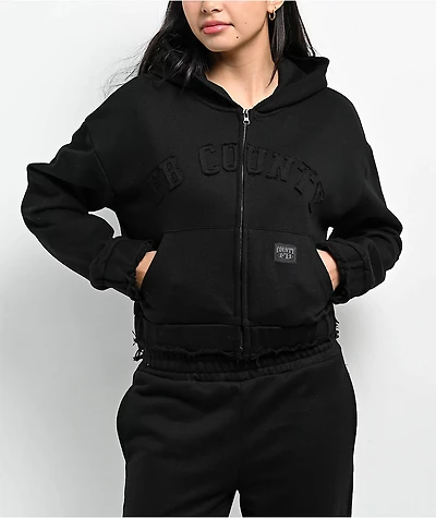 FB County French Terry Black Crop Zip Hoodie