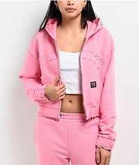 FB County French Terry Pink Crop Zip Hoodie