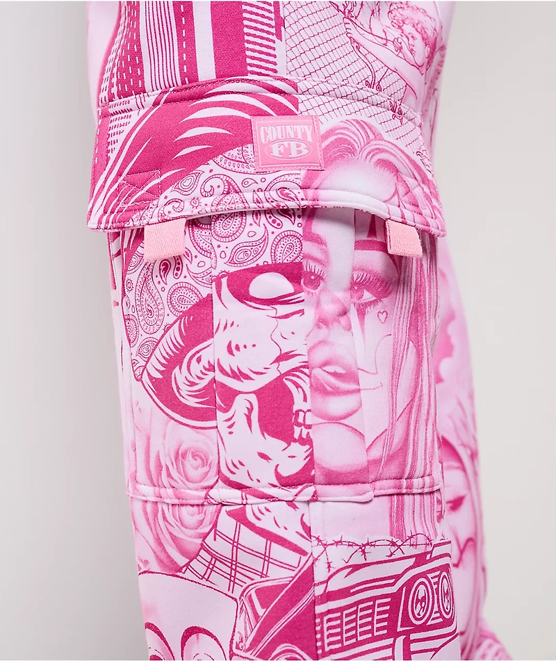 FB County Graffiti Pink Cargo Sweatpants