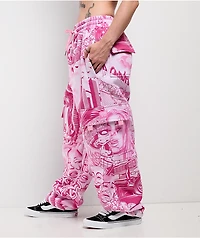 FB County Graffiti Pink Cargo Sweatpants