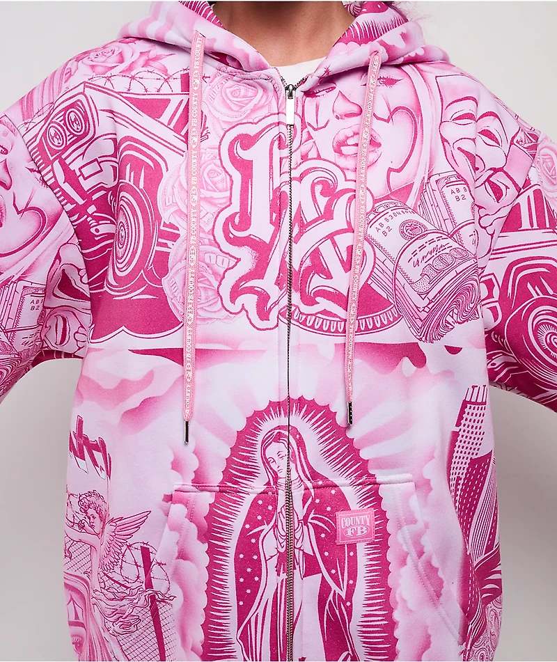 FB County Graffiti Pink Zip Hoodie