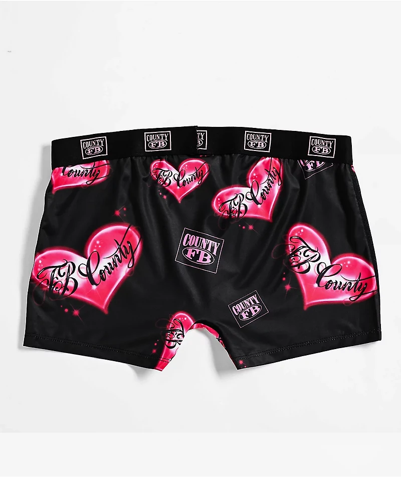 FB County Heart Print Black & Pink Boyshort Underwear