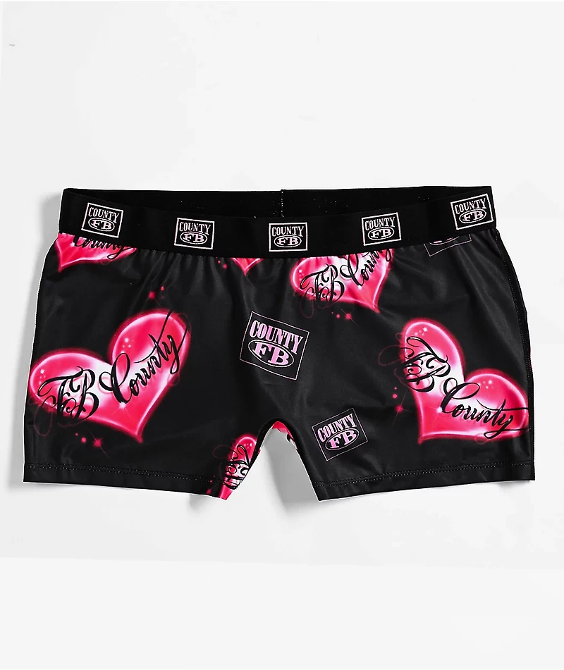 FB County Heart Print Black & Pink Boyshort Underwear