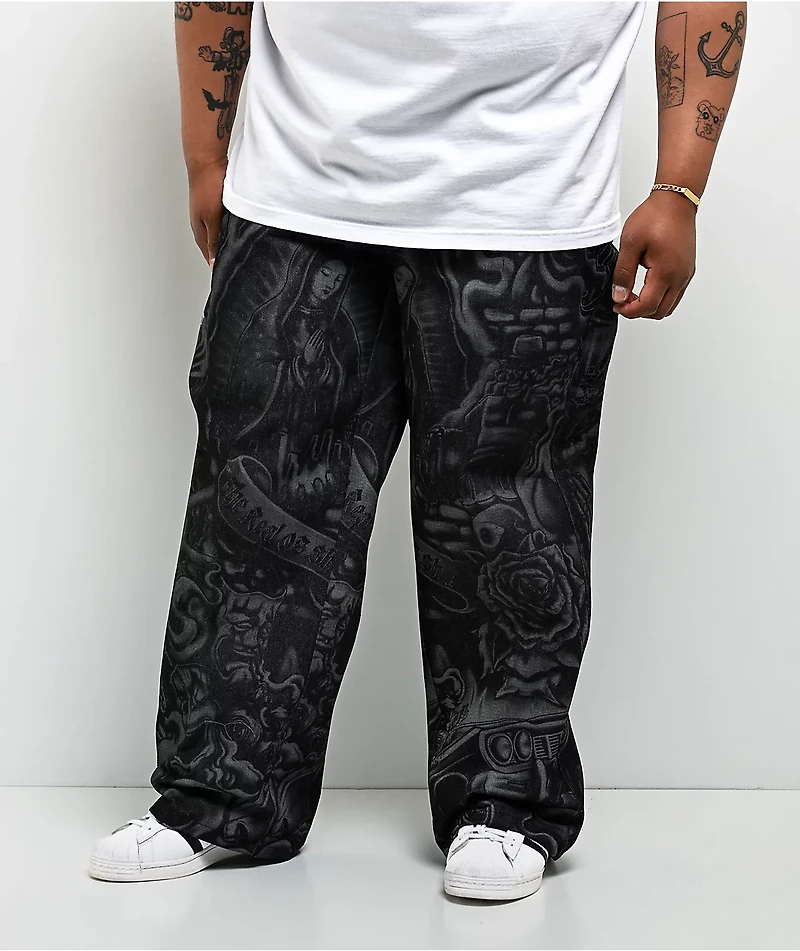 FB County Inked Up Black Baggy Denim Jeans