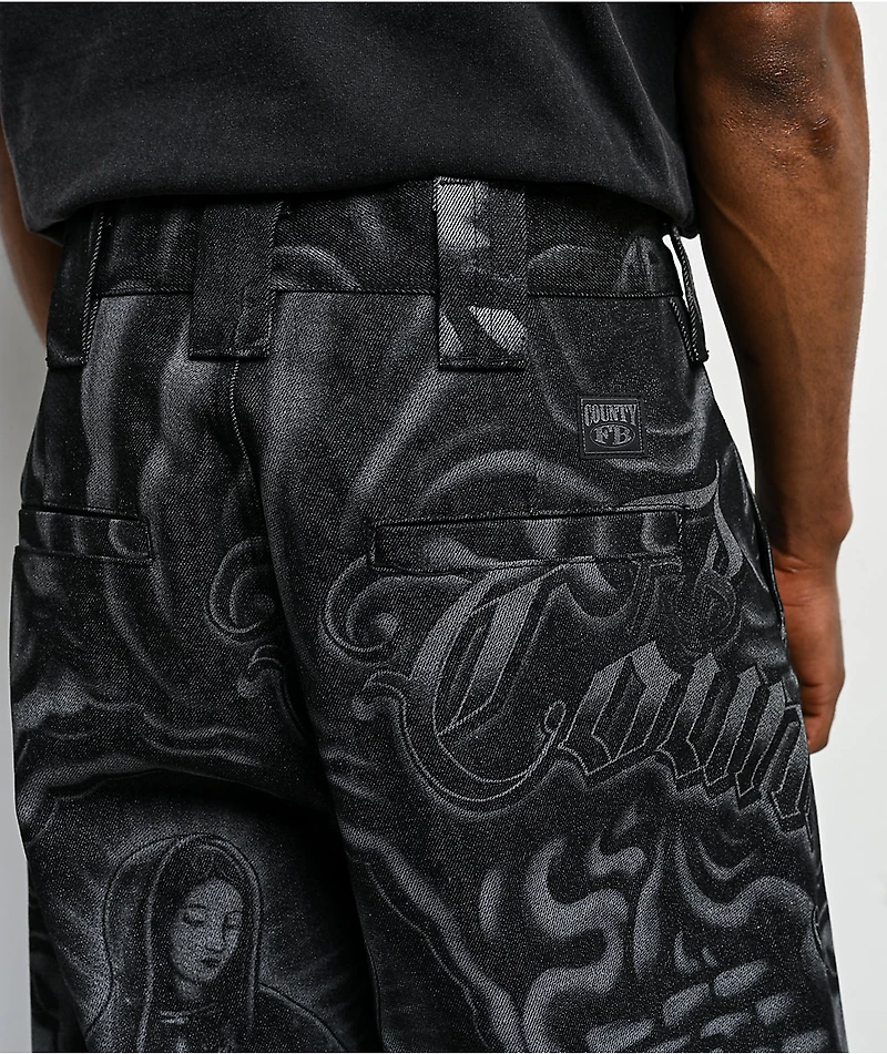 FB County Inked Up Black Baggy Denim Jeans
