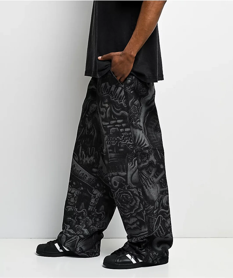 FB County Inked Up Black Baggy Denim Jeans