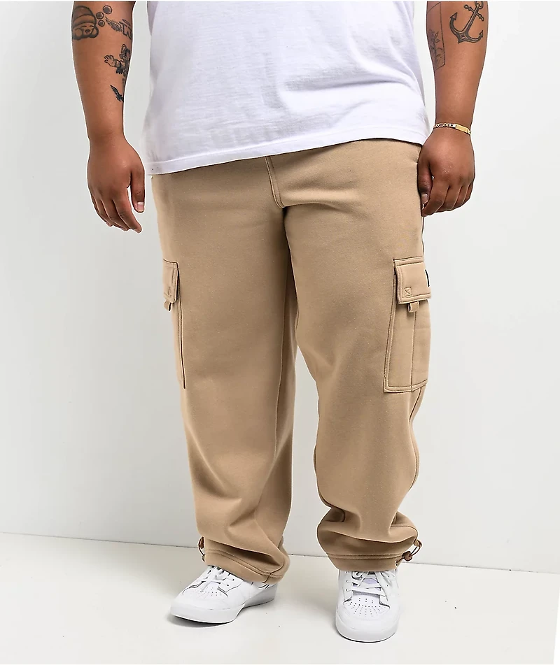 FB County Khaki Heavyweight Baggy Cargo Sweatpants