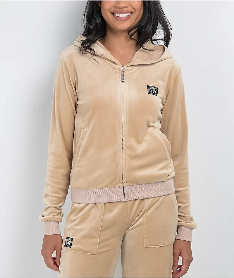 FB County Khaki Velour Zip Hoodie