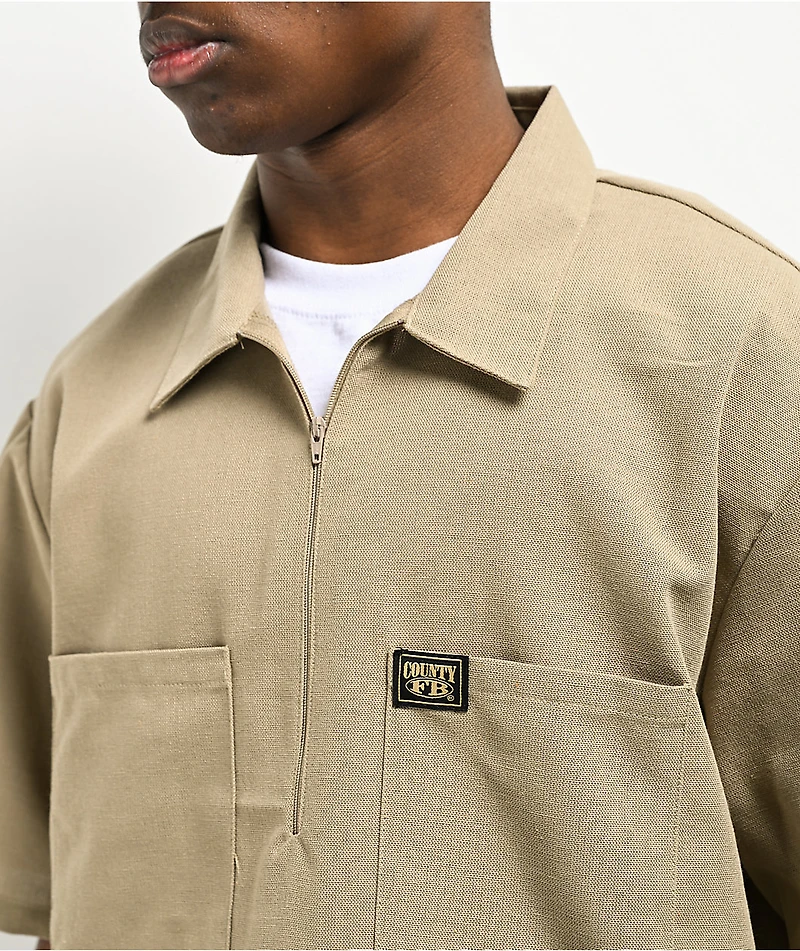FB County Khaki Zip Short Sleeve Shirt