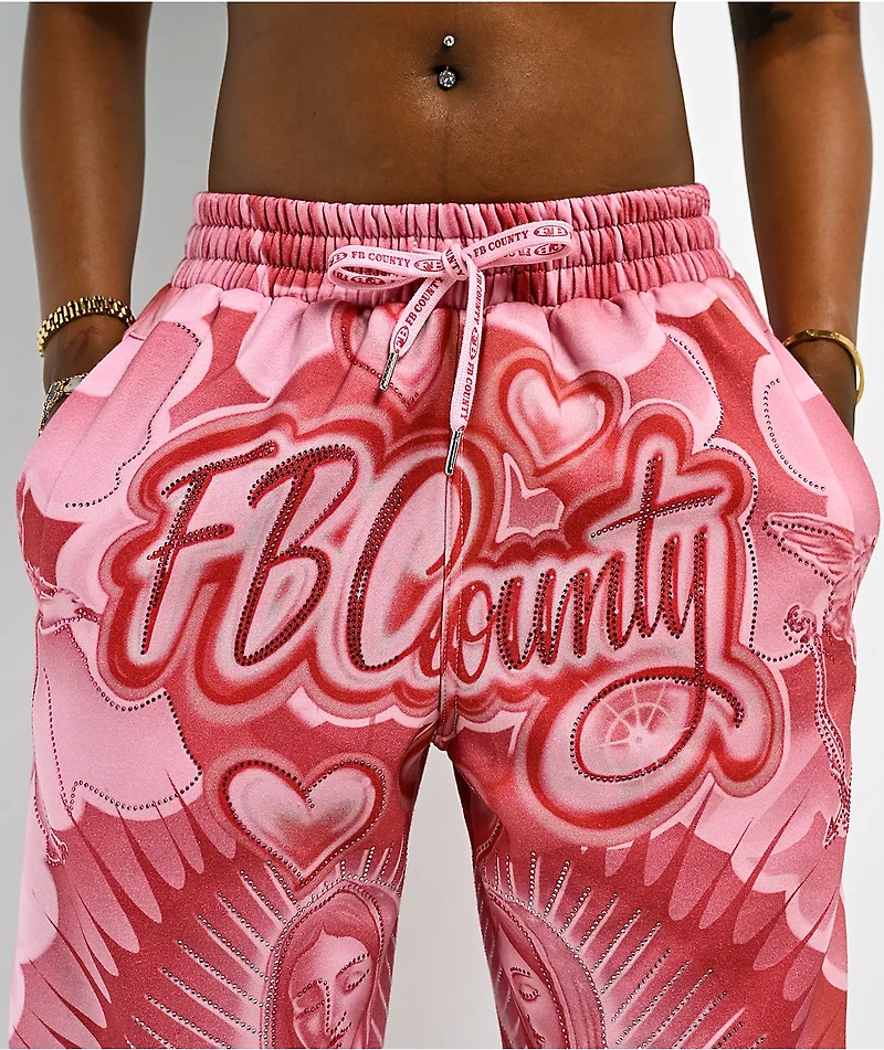 FB County Mi Amor Rhinestone Pink Sweatpants