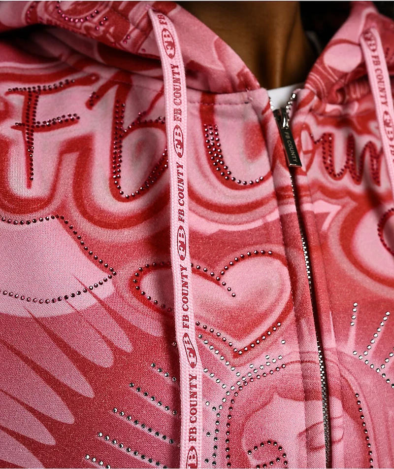 FB County Mi Amor Rhinestone Pink Zip Hoodie