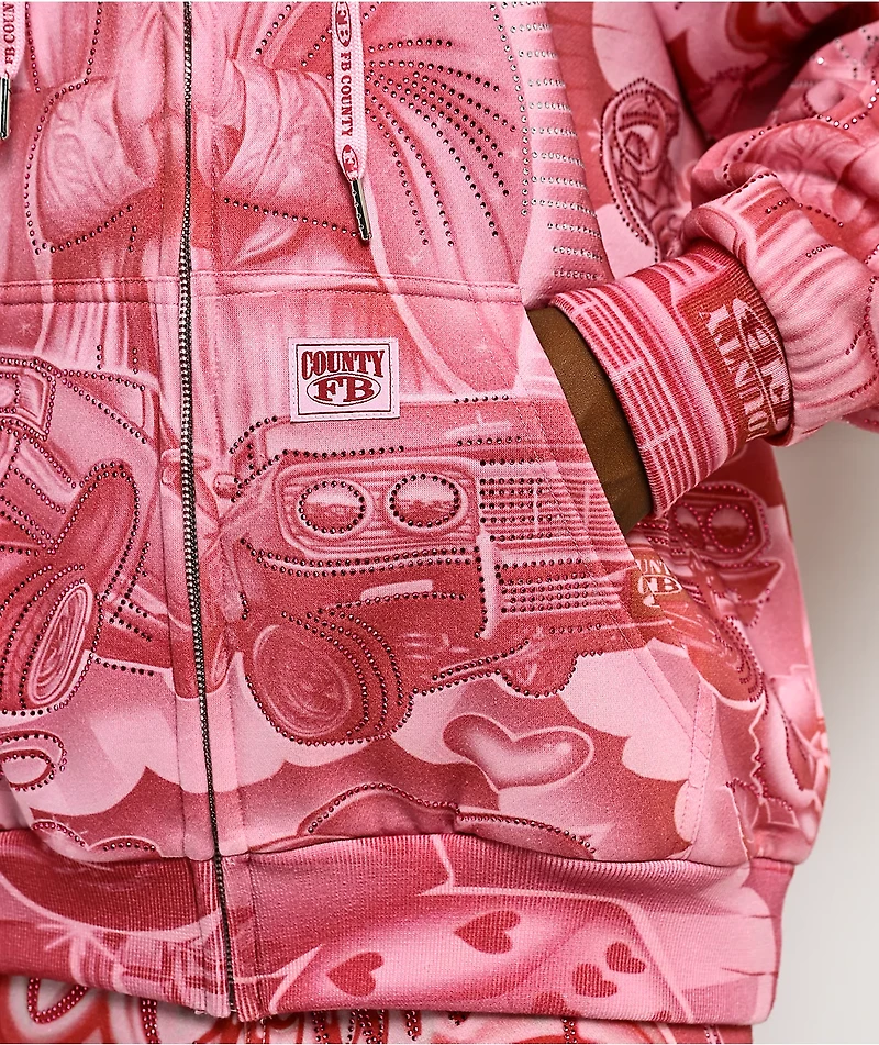 FB County Mi Amor Rhinestone Pink Zip Hoodie