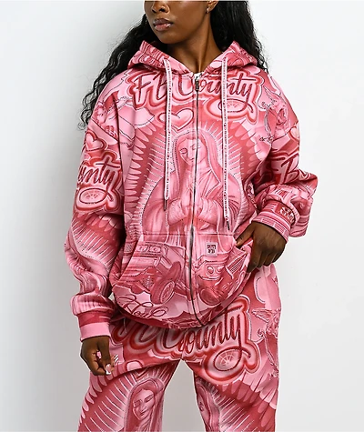 FB County Mi Amor Rhinestone Pink Zip Hoodie