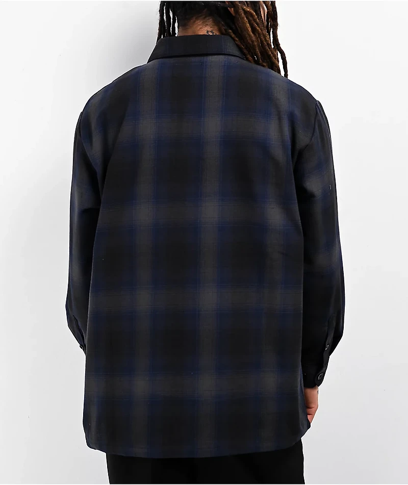 FB County Navy Blue & Black Checker Zip Long Sleeve Shirt