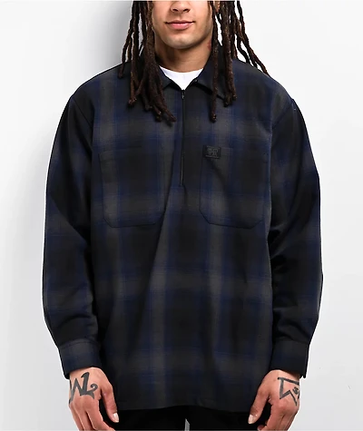 FB County Navy Blue & Black Checker Zip Long Sleeve Shirt