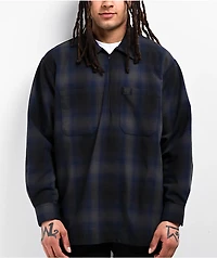 FB County Navy Blue & Black Checker Zip Long Sleeve Shirt
